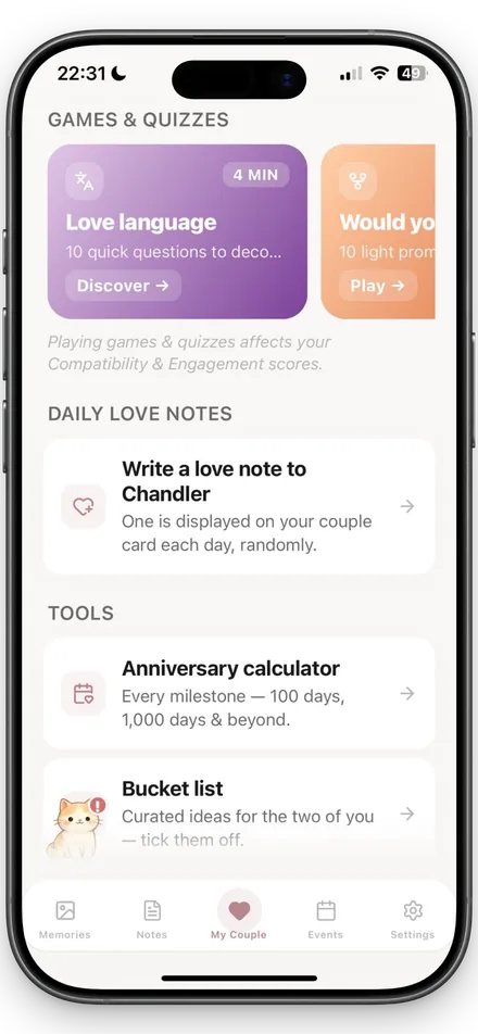 OurCouple app — your couple card